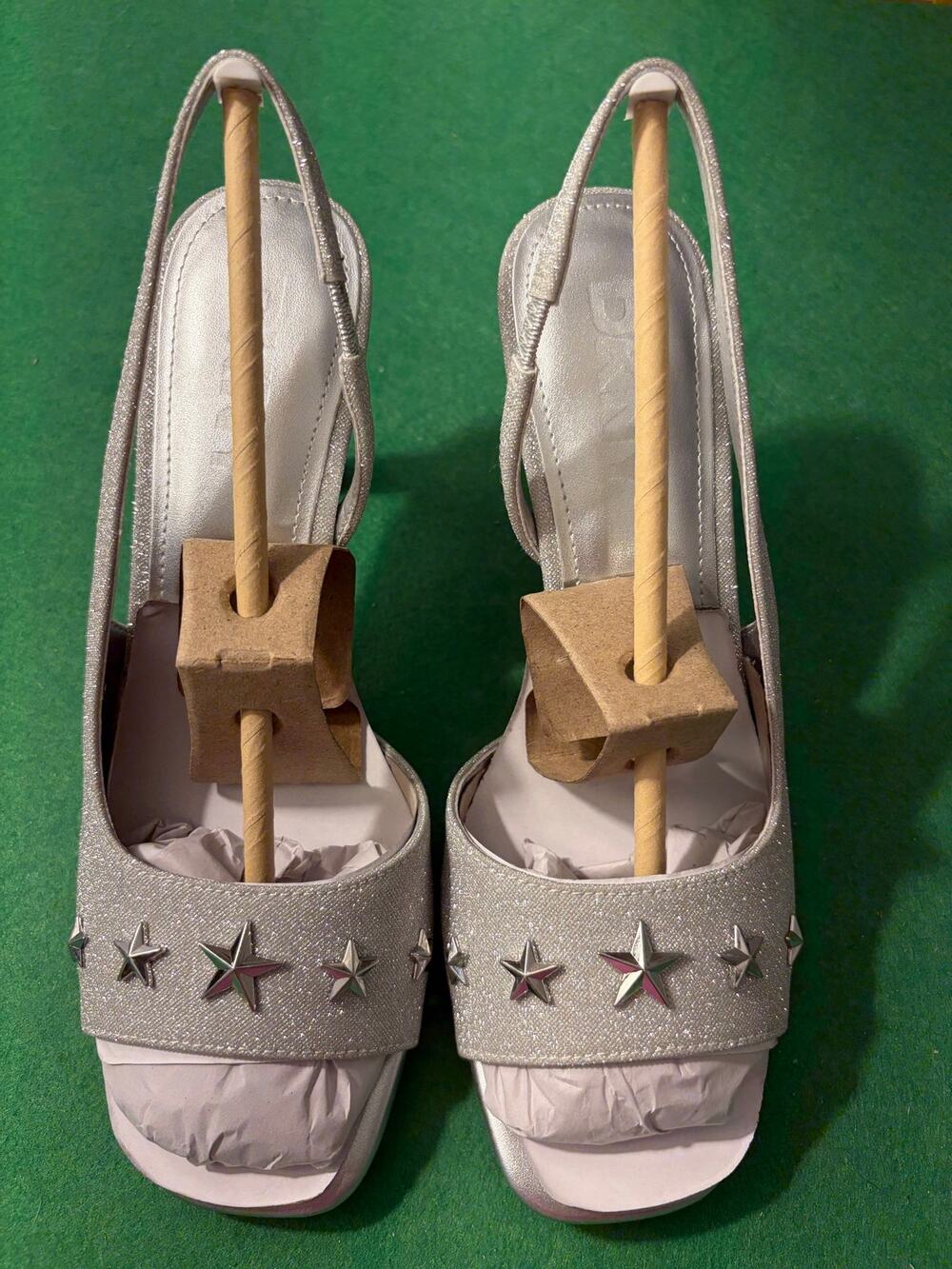 DKNY Women's Beana heels with Star Embellishments ankle strap silver